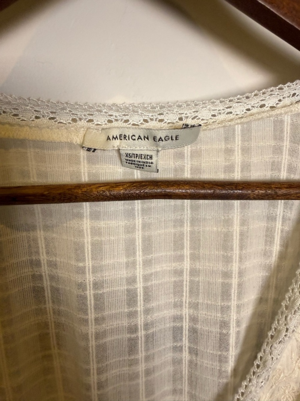 American Eagle Cream Crochet-Trim Gauze Dress - Picture 4 of 8